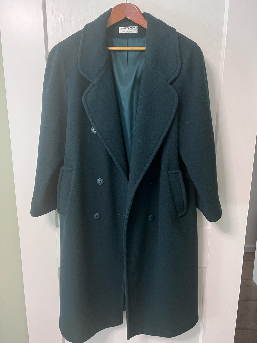 Women's Dark Teal Double-Breasted Wool Coat